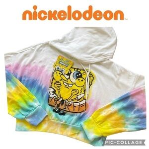 Nickelodeon authentic SpongeBob tie dye cropped hoodie sweater size S NWT
